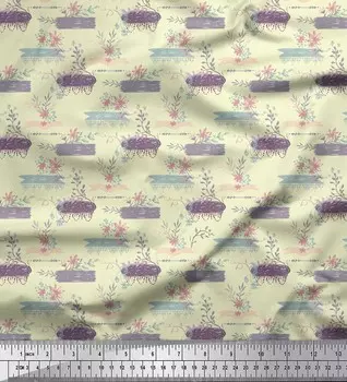 Ткань для рукоделия Soimoi желтая японская креп-сатиновая ткань с цветочным принтом и принтом в виде листьев на метр 42 дюйма 42 Inch Wide - Cotton Voile жёлтый