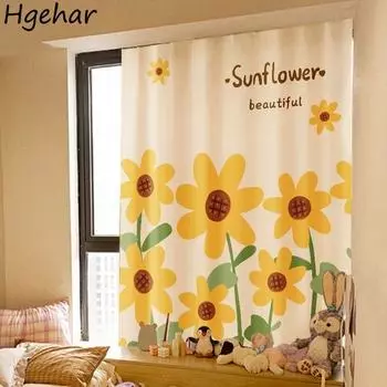 Ткань для штор с крючками и петлями, плавающая изоляция окна, монтаж без проколов, новый простой абажур для спальни в 2024 году, симпатичный принт 1.0 1.2m