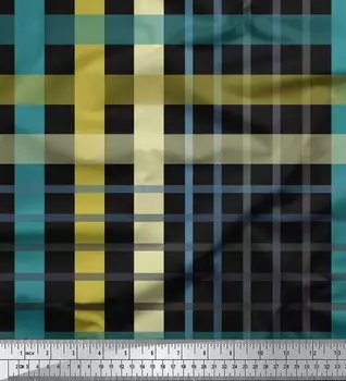 Ткань для творчества Soimoi, черный японский креп-сатин в клетку с принтом, 42 дюйма по метрам 42 Inch Wide - Poly Crepe чёрный