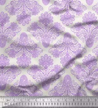 Ткань для творчества Soimoi Japan креп-сатин с завитками и принтом пейсли шириной 42 дюйма по метрам 42 Inch Wide - Poly Crepe фиолетовый