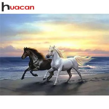 Ткань для вышивки, 5D алмазная картина, вышивка крестиком, 2 лошади, бегущая мозаика, наклеенная вышивка из смолы 20*30 cm