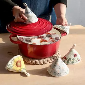 Ткань хлопок стеганый треугольный колпак для кастрюли антиожоговый теплоизоляционный колпак для кастрюли кухонная кастрюля перчатки для ручек железной кастрюли