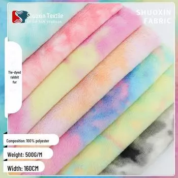 Ткань из бархата с радужным градиентом и имитацией кроличьей шерсти с фантазийными цветами 11