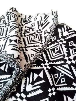 Ткань из хлопка и льна с этническим узором в полоску своими руками (родной черный)