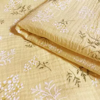 Ткань из хлопка с цветочным узором, двойная марля, 7 цветов на выбор, ширина хлопка около 130 см, цветная ткань для рукоделия [moonfarm] 100% (1м, желтый)