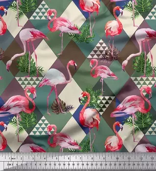 Ткань из крепа Soimoi Brown Poly с принтом птицы фламинго 1 ярд 42 дюйма 42 Inch Wide - Poly Crepe коричневый