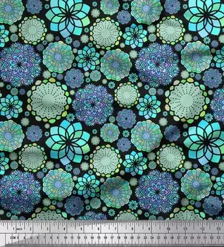 Ткань мандалы ткани атласа креп Японии Соимои черная печатает ярдом 42 дюйма 42 Inch Wide - Poly Crepe чёрный