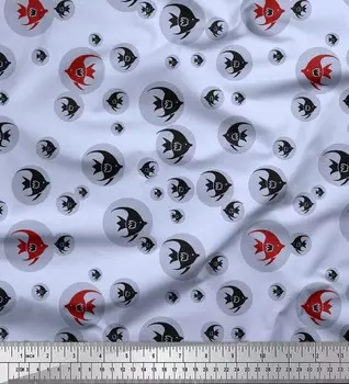 Ткань океана рыб ткани атласа креп Японии Соймои голубая печатает метражом 42 дюйма 42 Inch Wide - Poly Crepe синий