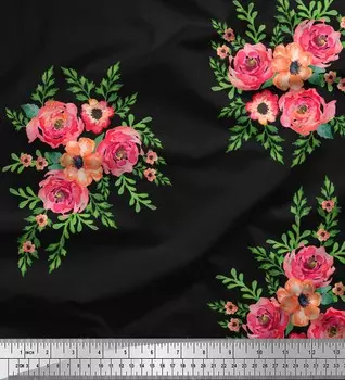 Ткань печати цветка ткани крепа Соимои черная поли ярд 42 дюйма 42 Inch Wide - Poly Crepe чёрный