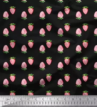 Ткань плода клубники ткани Крепе Соимои черная поли печатает двором 42 дюйма 42 Inch Wide - Poly Crepe чёрный