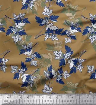 Ткань поплин хлопка Соймои Браун оставляет нарисованную рукой напечатанную ткань 1 двор 42 дюйма 42 Inch Wide - Poly Crepe оранжевый