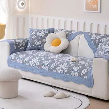 Ткань с пасторальным принтом, художественный чехол для дивана, хлопковый нескользящий декоративный коврик для дивана, маленький свежий стильный универсальный чехол для дивана на все сезоны 70x70cm 1pcs