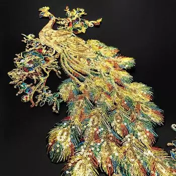 Ткань с вышивкой Феникса, нашивка, декоративные аксессуары, клейкие нашивки на спине павлина, юбка, декоративные наклейки чёрный