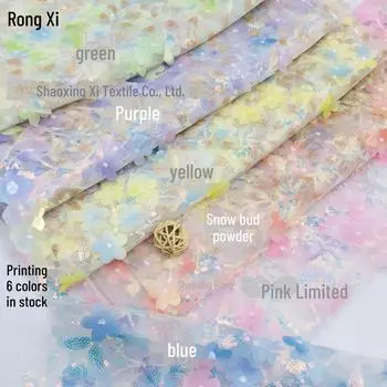 Ткань-сетка с 3D-цветочным принтом и пайетками для детской юбки Above 300m