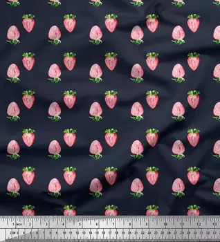 Ткань Soimoi Blue Poly Crepe Ткань с принтом клубники и фруктов 1 ярд 42 дюйма 42 Inch Wide - Poly Crepe синий