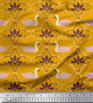 Ткань Soimoi Gold, японский креп-сатин, лебединый и марокканский дамасский принт, ткань по метрам, 42 дюйма 42 Inch Wide - Poly Crepe золотой