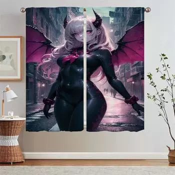 Ткань занавески гостиная дьявол ангел перегородка прозрачные занавески салон 2 шт домашний интерьер занавески для украшения спальни W50xH70cmx2pcs-CL