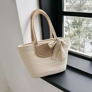 Тканая большая модная повседневная сумка 2024 года, летняя новая корейская версия сумки через плечо в иностранном стиле, плетеная соломенная сумка-тоут