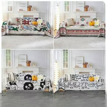 Тканая хлопчатобумажная пряжа Ins Стиль, универсальный чехол для дивана, полотенце, ткань, полное покрытие, чехол для диванной подушки, одеяло, одноместное, для трех человек, универсальное на четыре сезона 90*90