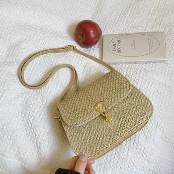 Тканая модная весенняя универсальная сумка-мессенджер через плечо с замком в иностранном стиле, маленькая квадратная сумка хаки