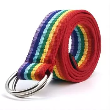 Тканая радужная тесьма Джинсовый ремень Модный ремень для брюк Женский Парный Модный Личность Двойное кольцо Пряжка Ремень 120cm