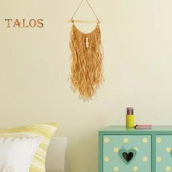 Тканая рафия в богемном стиле, декоративная, износостойкая, легко повесить, настенное украшение из рафии из массива дерева, использование в книжном магазине хаки
