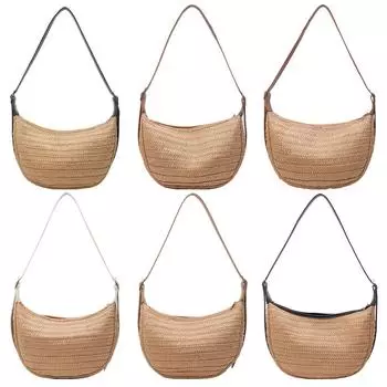 Тканая соломенная сумка, большая модная сумка-хобо, праздничная дорожная сумка для женщин и девочек Style 1 чёрный