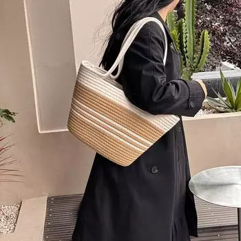 Тканая соломенная сумка для женщин большой вместимости, новинка 2024 года, пляжная корзина для овощей, сумка-тоут на одно плечо, сумка для подмышек