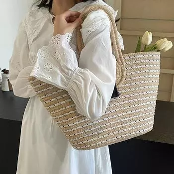 Тканая соломенная сумка для женщин большой вместимости, новинка 2024 года, универсальная портативная корзина для овощей, пляжная сумка для отпуска, пляжная сумка