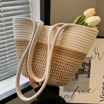 Тканая соломенная сумка для женщин большой вместимости, новинка 2024 года, пляжная корзина для овощей, сумка-тоут на одно плечо, сумка для подмышек