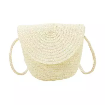 Тканая соломенная сумка, милая тканая сумка из травы, маленькая девочка через плечо, детский милый нулевой кошелек, летний пляжный маленький кошелек One Size белый