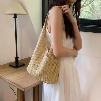 Тканая сумка из французской травы для женской литературы и искусства. Рабочая сумка Департамента леса. Новинка 2024 года. Летняя свежая тканая сумка-ведро.