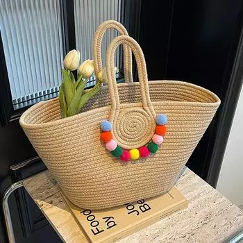 Тканая сумка из травяной ткани для женщин большой вместимости, новая универсальная портативная пляжная сумка 2024 года, большая сумка для поездок на работу и в отпуск