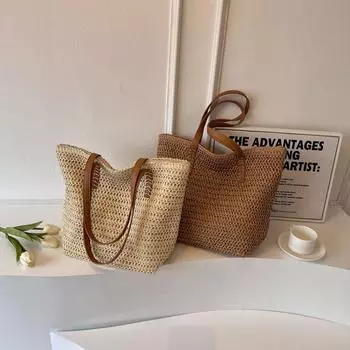 Тканая сумка из травы, сумка в стиле отпуска, женская новинка весны 2024 года, модная большая сумка-тоут на одно плечо в стиле ретро для студенток