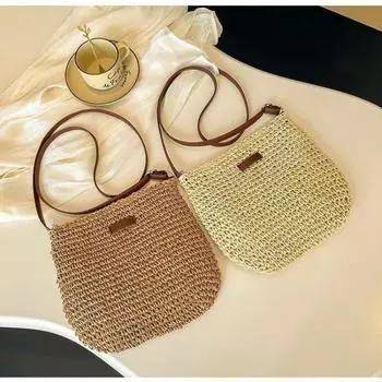 Тканая сумка из травы, женская летняя плетеная сумка из ротанга, маленькая сумка через плечо 2024, повседневная ниша, ощущение высокого класса, студенческая сумка для мобильного телефона на одно плечо