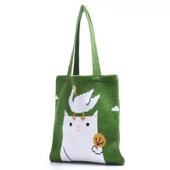 Тканая сумка с героями мультфильмов, осенне-зимняя ручная сумка для покупок, художественная маленькая свежая вязаная сумка на одно плечо One Size