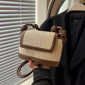 Тканая сумка в стиле отпуска, новинка лета 2024, свежая и модная сумка через плечо на одно плечо, универсальная нишевая женская сумка