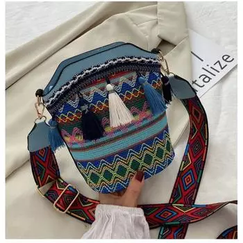 Тканая сумка-ведро с кисточками в этническом стиле, новая богемная сумка-мессенджер на одно плечо, сумки через плечо для женщин красный