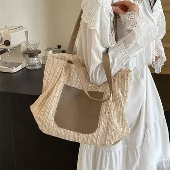 Тканая сумка, женская большая сумка, соломенная сумка для отпуска, большая вместительная сумка для покупок, пляжная сумка через плечо