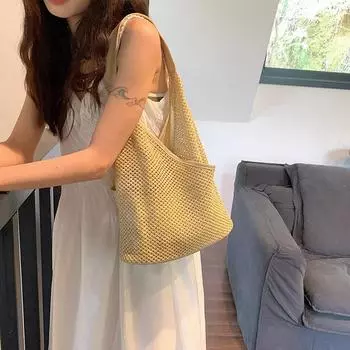 Тканая сумка Женская мода Винтажная сумка-мешок Тканая сумка Сумка на плечо хаки