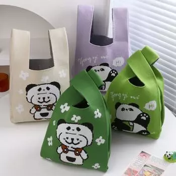 Тканая вязаная сумка с пандой, модная вязаная сумка, женские сумки для покупок, повседневная женская сумка на плечо