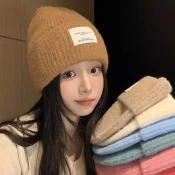 Тканевая бирка Maillard, однотонная вязаная шапка для женщин, осень и зима, теплая, для защиты ушей, повседневная, универсальная, плюшевая шапка One Size (54-59cm)