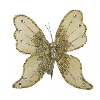 Тканевая Блестящая Бабочка Украшение Искусственная Бабочка Рождественская Елка Подвесное Украшение для Потолка Стены Дерева Декор Венка золотистый