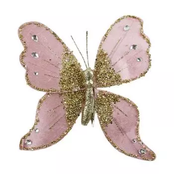 Тканевая Блестящая Бабочка Украшение Искусственная Бабочка Рождественская Елка Подвесное Украшение для Потолка Стены Дерева Декор Венка розовый