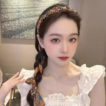 Тканевая цветочная повязка на голову, шифоновая повязка на голову, фея, повязка на голову, шпилька, женская плетеная лента для волос, повязка на голову оранжевый