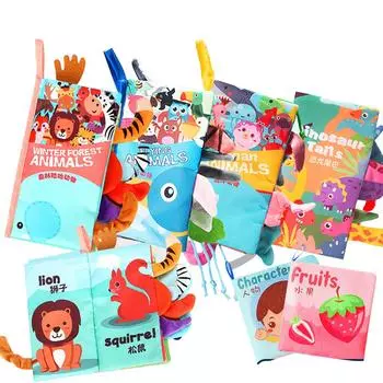 Тканевая книга с изображением животных из мультфильмов, тканевая книга с изображением хвоста, развивающие игрушки для детей от 0 до 3 лет