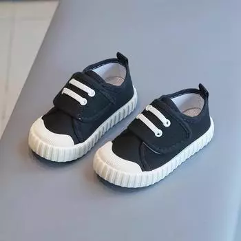 Тканевая обувь для девочек, весенне-осенняя детская женская обувь для детей 1-7 лет, осенняя парусиновая обувь, домашняя обувь для детского сада 21 чёрный