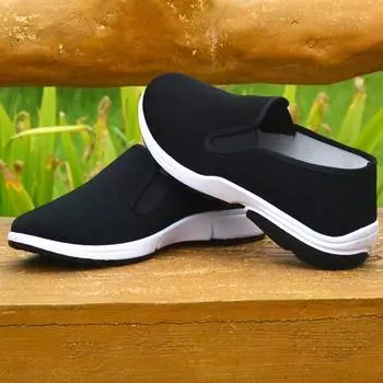 Тканевая обувь, мужская дышащая уличная нескользящая рабочая обувь на платформе, повседневная обувь 38 чёрный