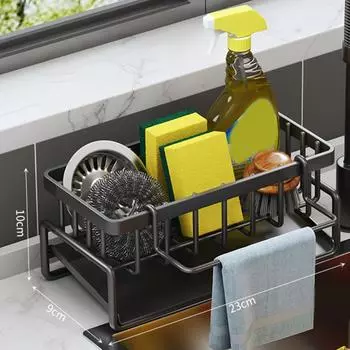 Тканевая полка без столба, держатель кухонной полки для хранения, сливная стойка для раковины, сливная корзина на столешнице, многофункциональная полка для хранения моющих средств, губка чёрный