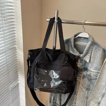 Тканевая сумка большой вместимости женская новая модная универсальная сумка через плечо студенческая для учебы и работы сумка-мессенджер тоут чёрный